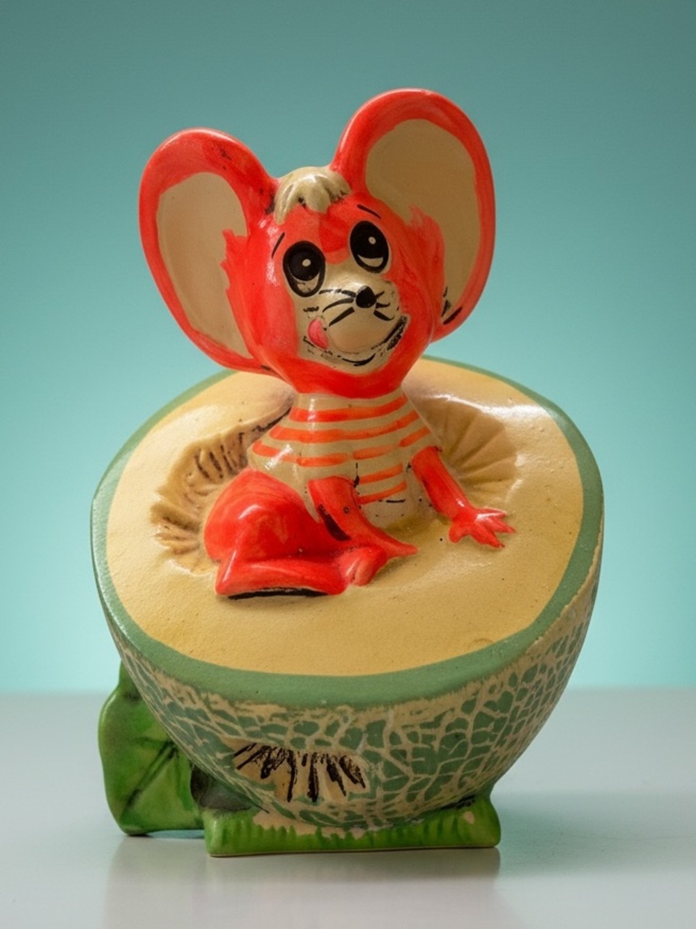 Vintage Holiday Fair Mouse in Melon Coin Bank Ceramic 6" Japan
